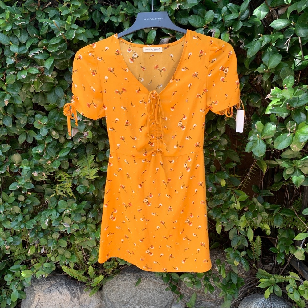Boutique Mustard Floral Spring To Summer Mini Dress